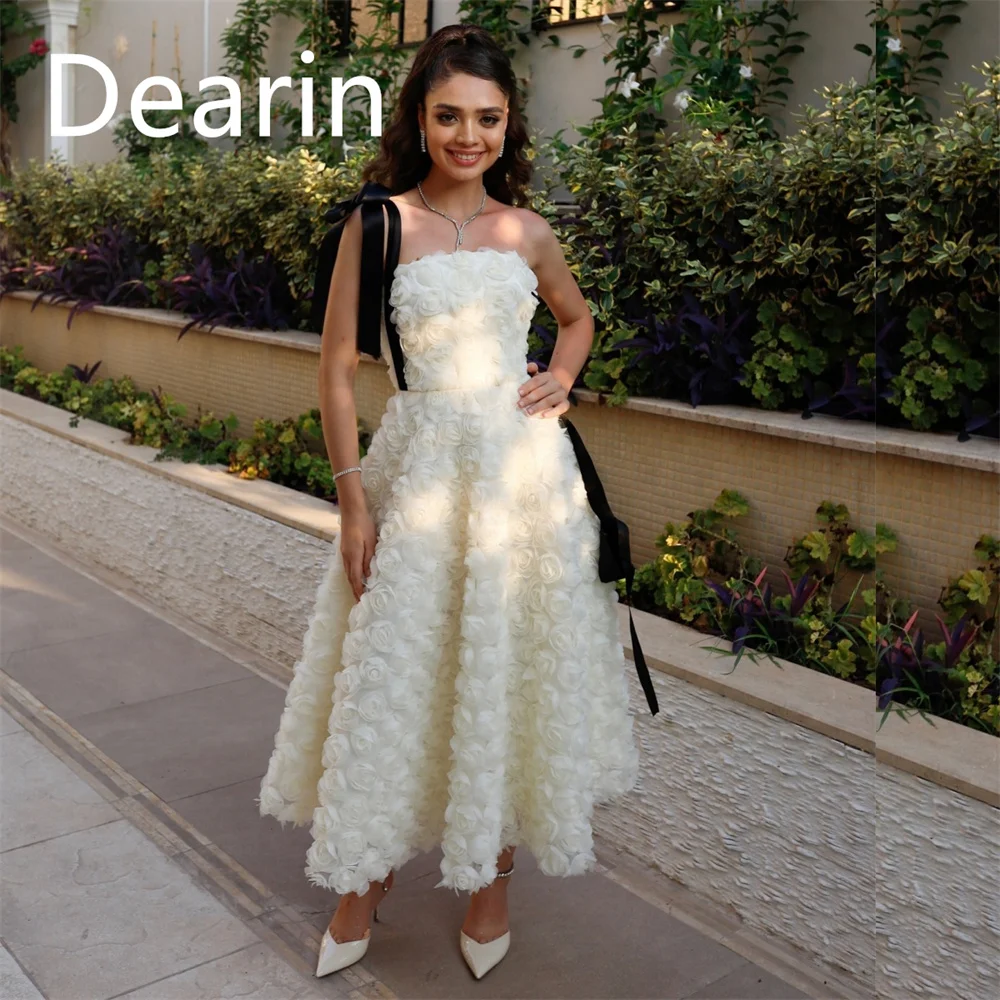 Customized Formal Gown Prom Evening Dress Dearin Strapless A-line Floor Length Skirts Ribbon Bow Bespoke Occasion Dresses Women