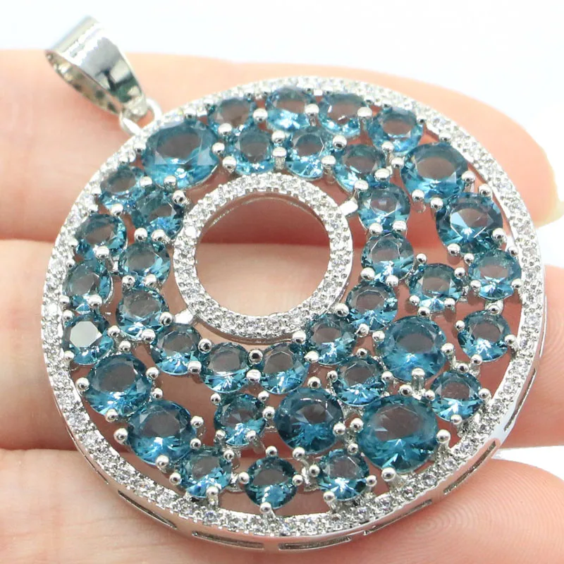 Buy 5 Get 1 Free 48x38mm New Statement London Blue Topaz Green Tsavorite Garnet CZ Females Wedding Silver Pendant