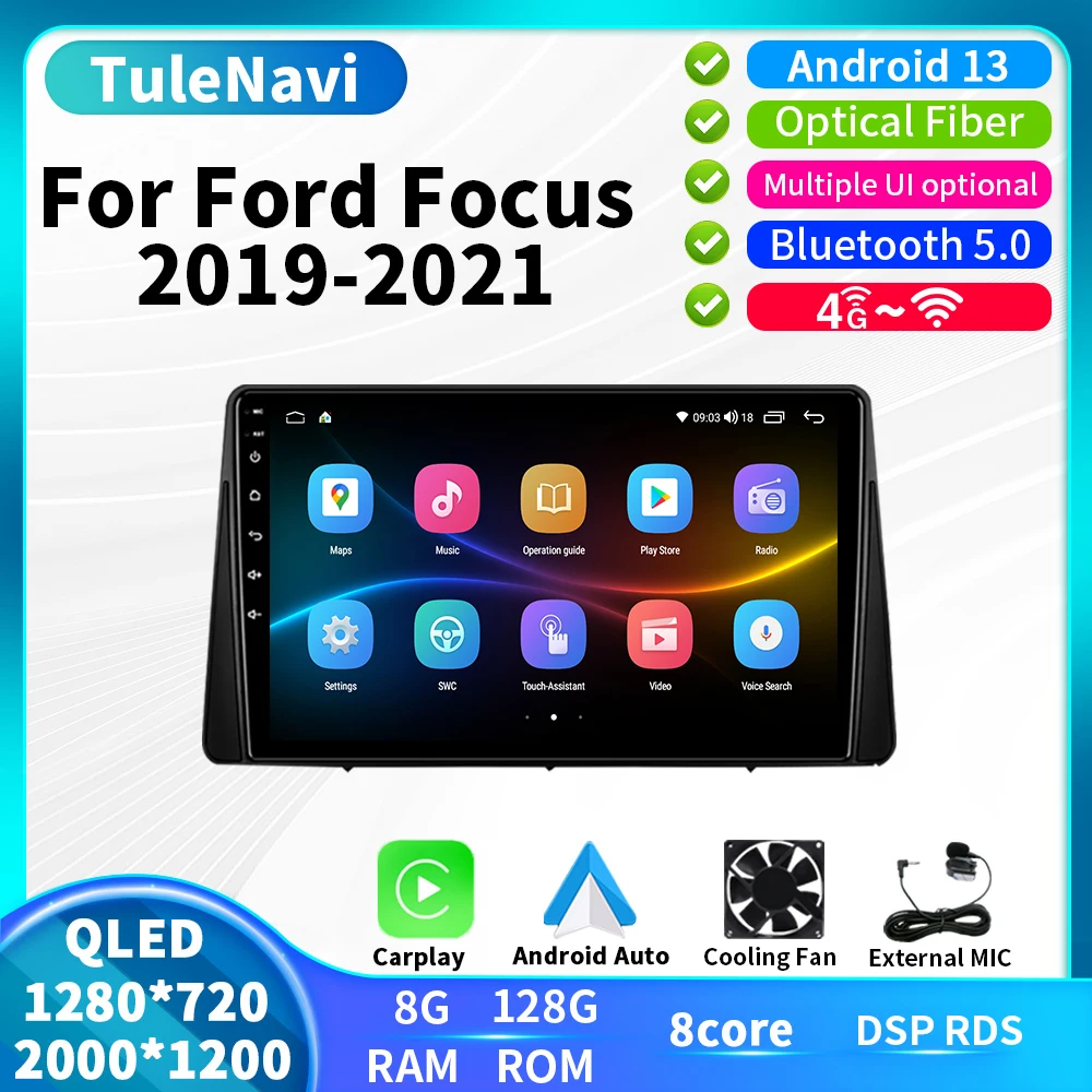 Car Bluetooth Radio Android 13 For Ford Focus 2019 2020 2021 GPS Navigation Multimedia Video Stereo Player 5G Auto Wifi DVD