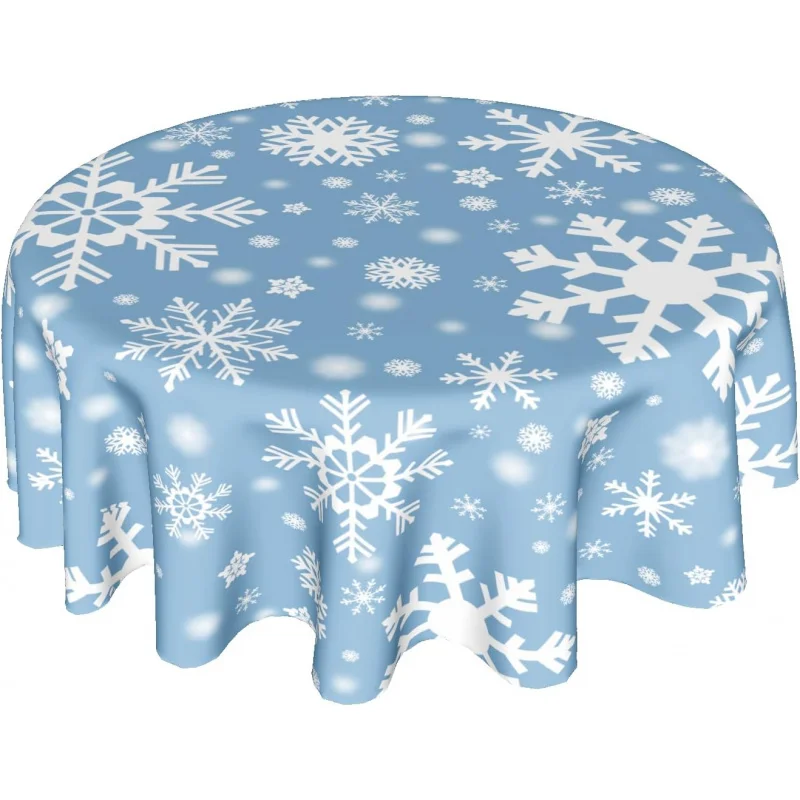 

Christmas Snowflake Blue Tablecloth Round 60X60cm Kitchen Party Living Room Decorative Table Mat