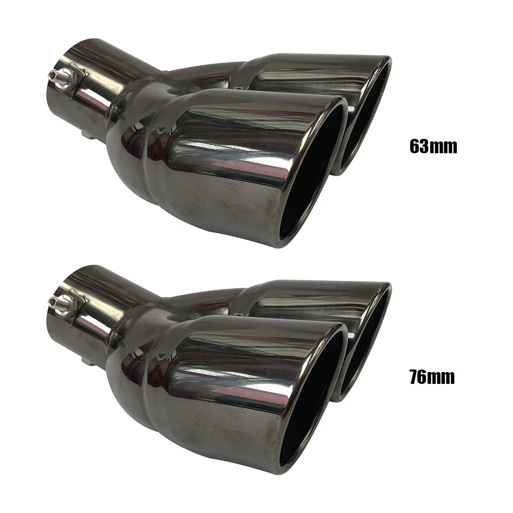 Universal Bolt-on Bent Dual Exhaust Tip Slant Cut Muffler Tip Black Titanium