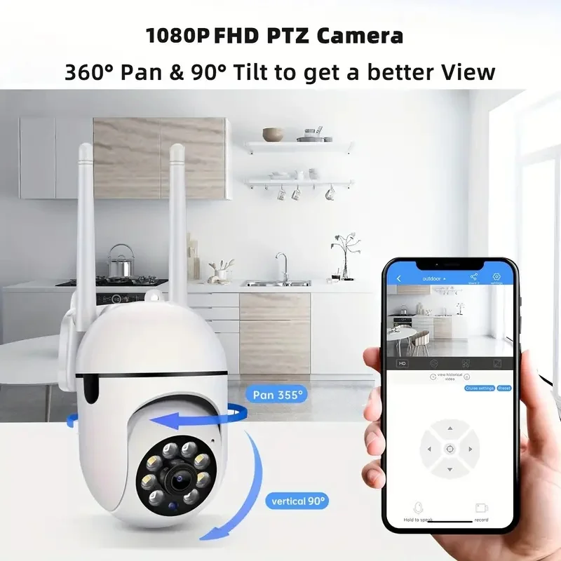 2.4G Wi-Fi Smart Home Security Camera - 355 ° Pan-Tilt-Zoom, Color Night Vision, Two-Way Audio, Pet Motion Tracking, Indoor Use