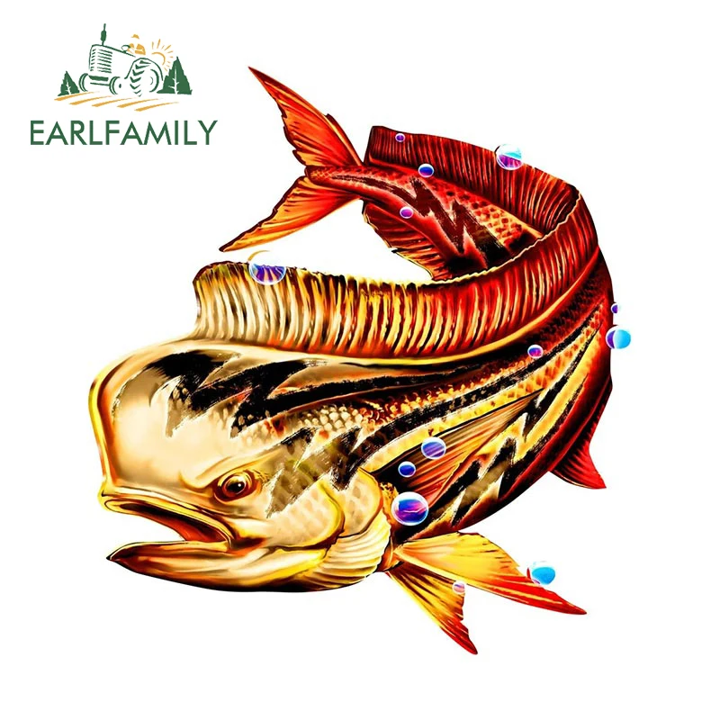 EARLFAMILY 3D Mahi Mahi Swimming Car Sticker Outdoor Fishing Boat Kayak Toolbox Decal Sea Animal Fish Waterproof Stickers