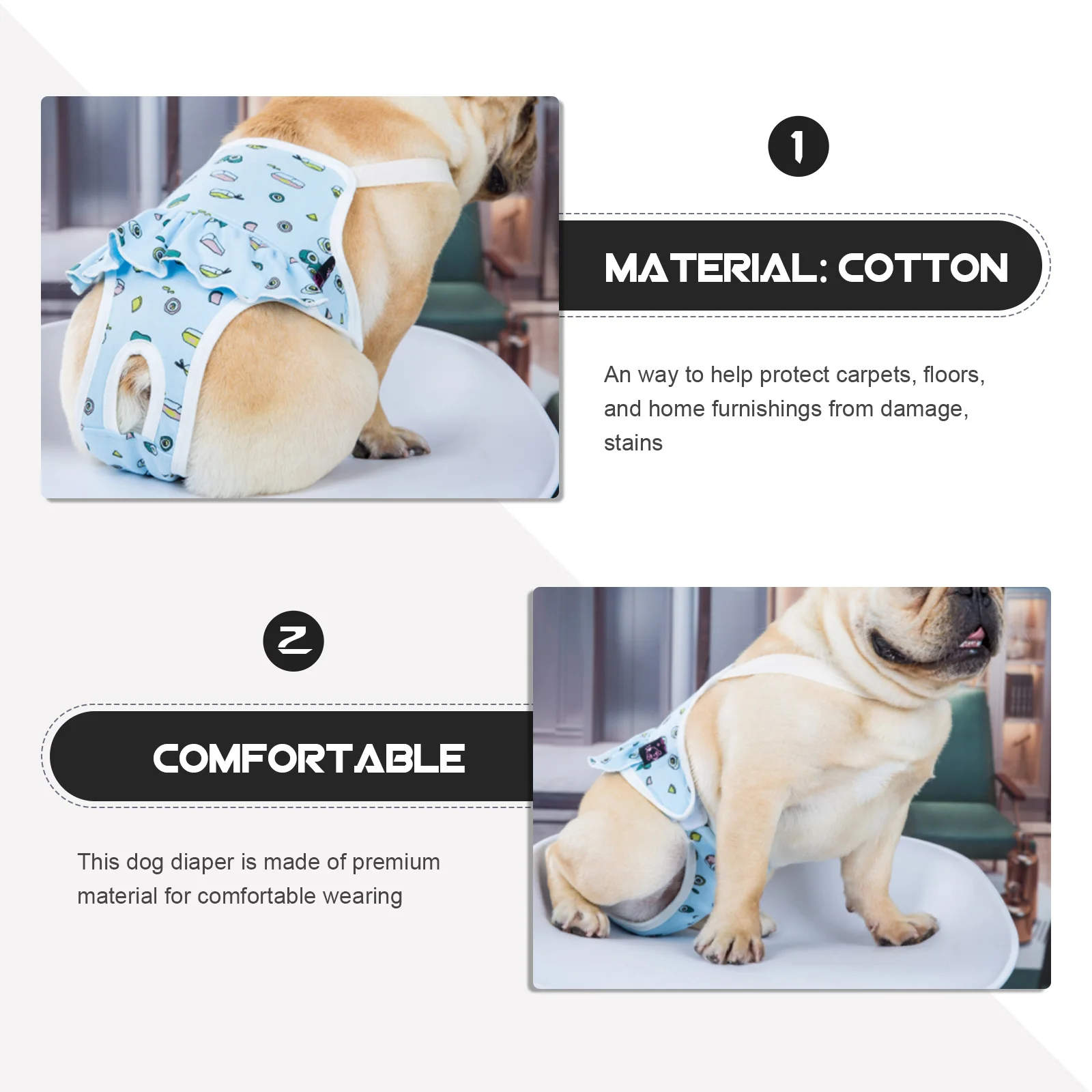 

Premium Cotton Dog Diaper for Female Dogs Reusable Washable Pet Sanitary Pants for Incontinence Heat Period Protection Small