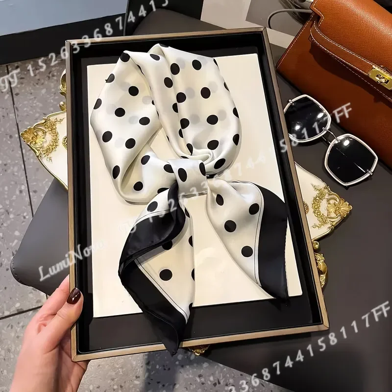 1 2 4 Pcs Elegant Polka Dot Satin Scarf Smooth Fabric Headscarf Shawl Multi Functional Accessory Four Colors All Seasons