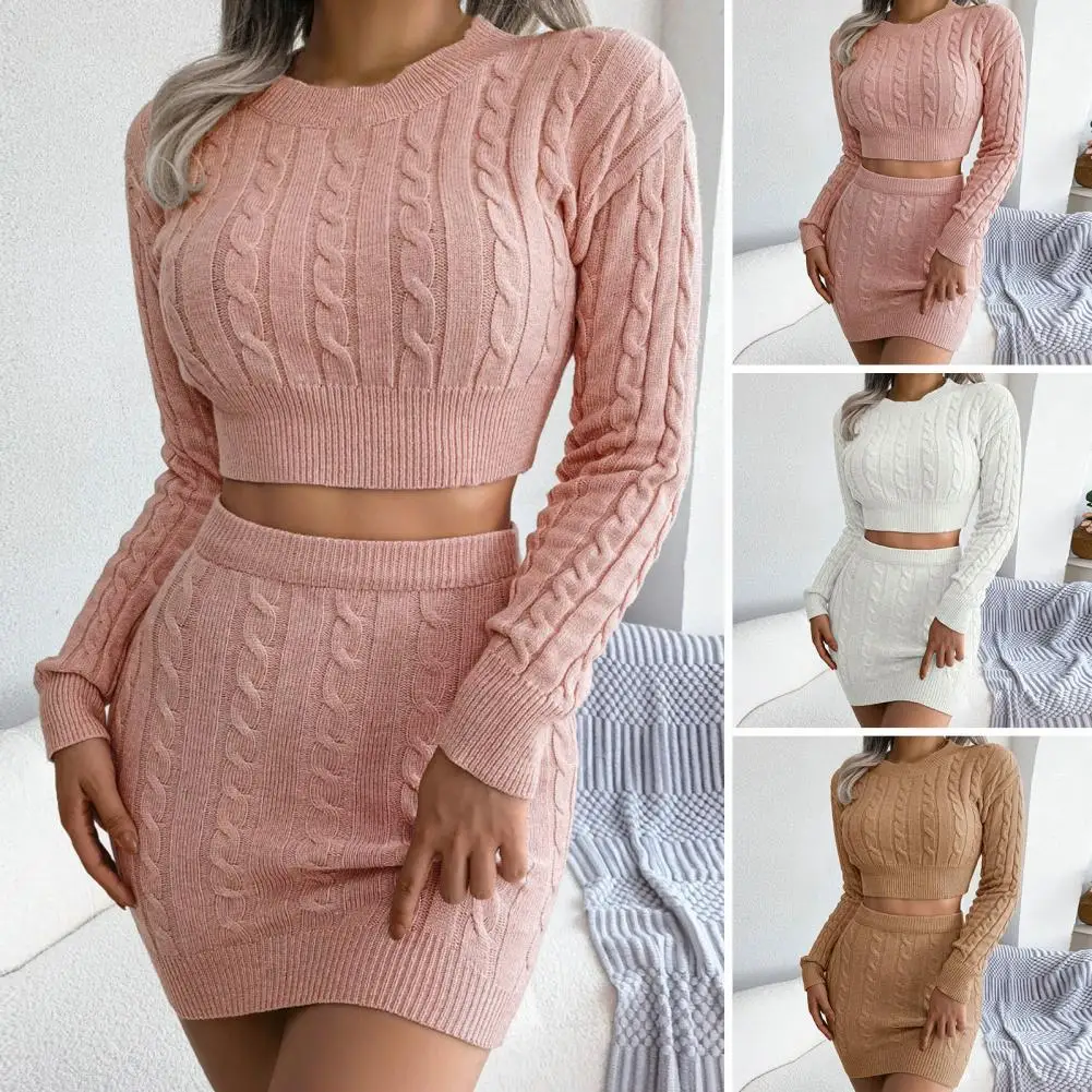 Women Sexy Sweater Wrap Hip Skirt Knit Suit Autumn Winter Show Waist Office Clothes Solid Jumper Casual Sweaters Long Sleeve