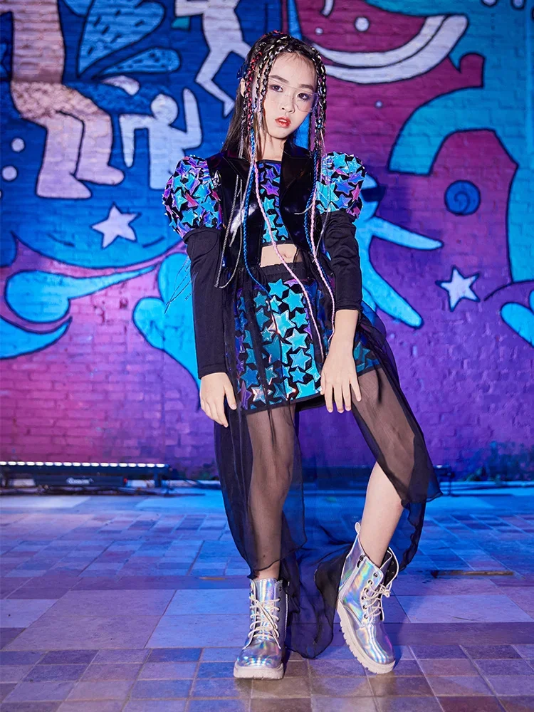 New Hip Hop Performance Clothes Girls Sequin Costumes Children'S Jazz Dance Costumes Model Catwalk Stage Costumes OA2310