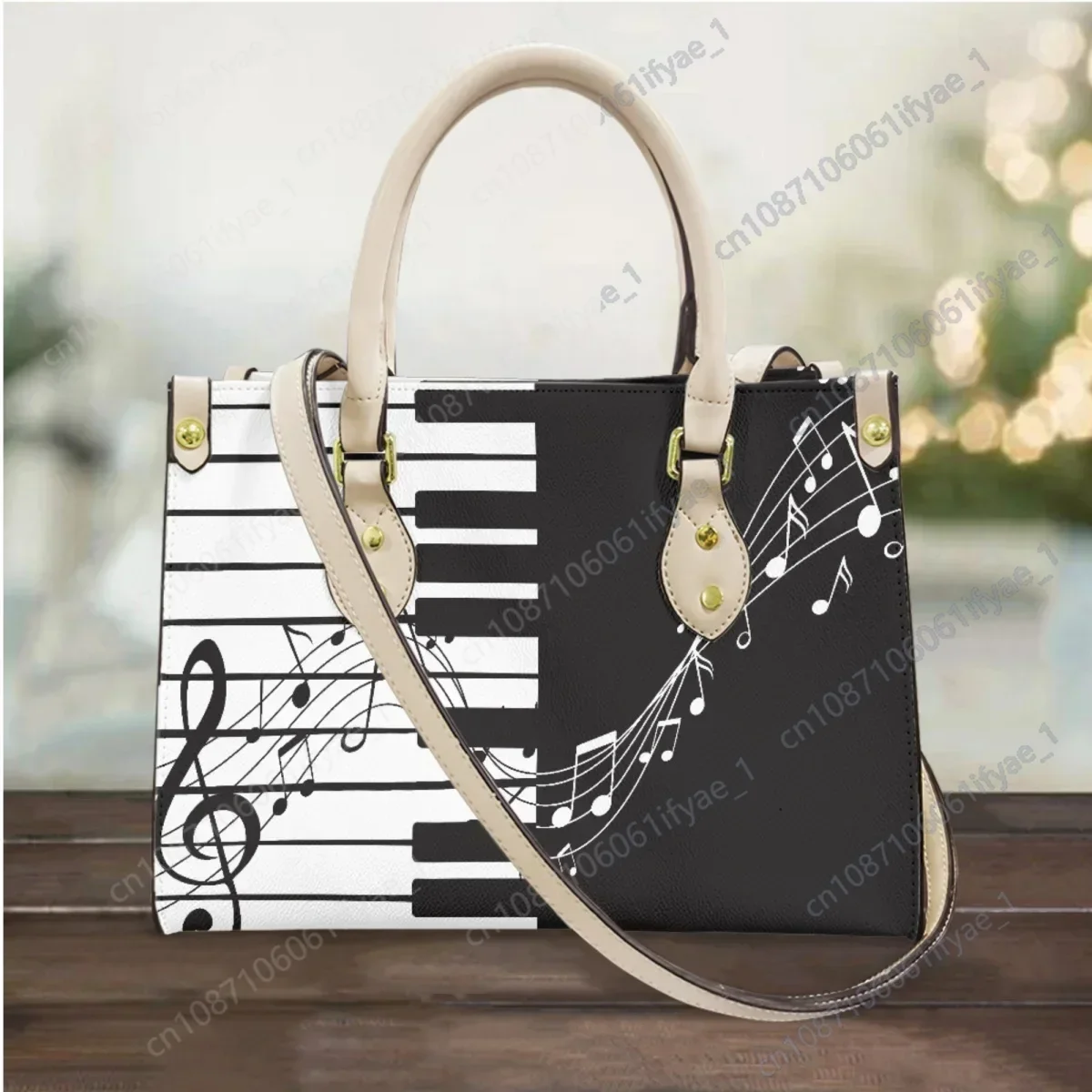 Music Luxury Design Fashion Underarm Bag Piano Note Print Top-handle Tote Handbag Ladies Casual Shoulder Cross Body Bags Gift