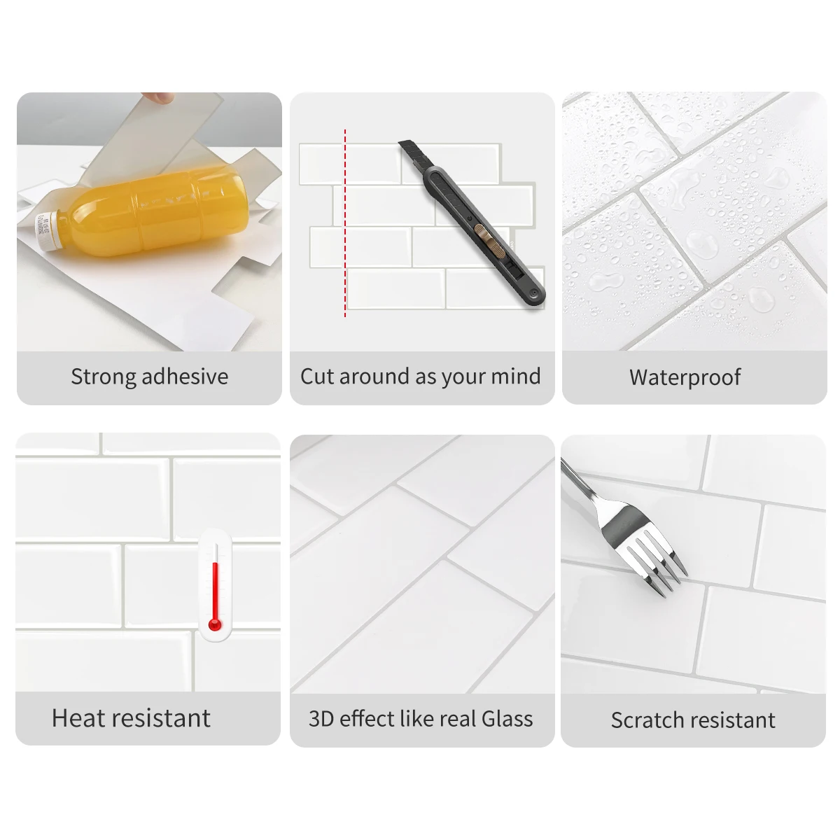 1 Sheet Peel and Stick White Subway Tile WallSticker Backsplash Of Kitchen Wall Stickers