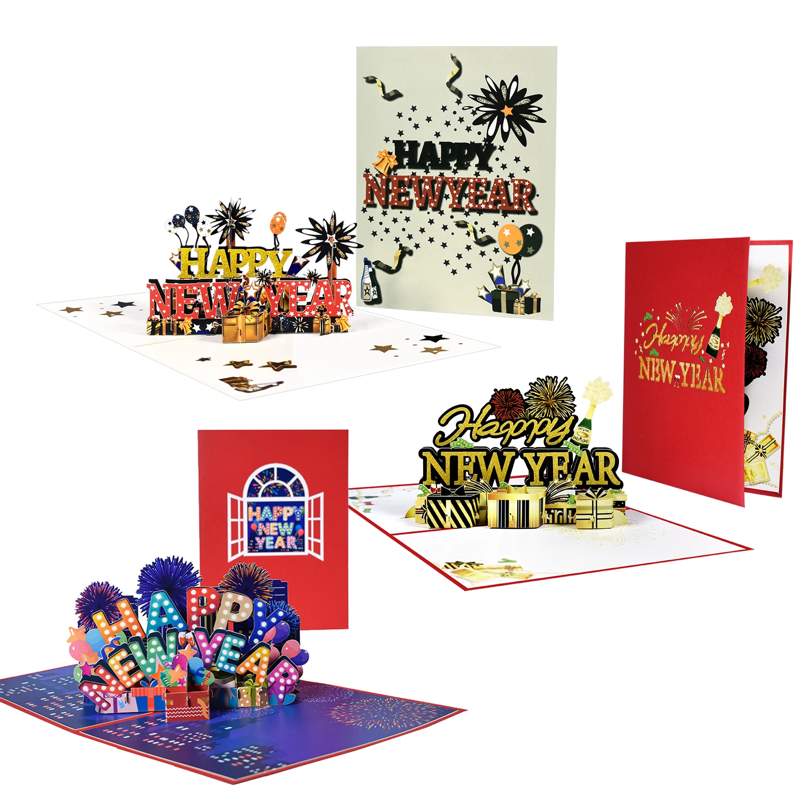 Happy New Year Cards, 3D Pop Up New Year Card, New Year Holiday Greeting Cards, Christmas Cards