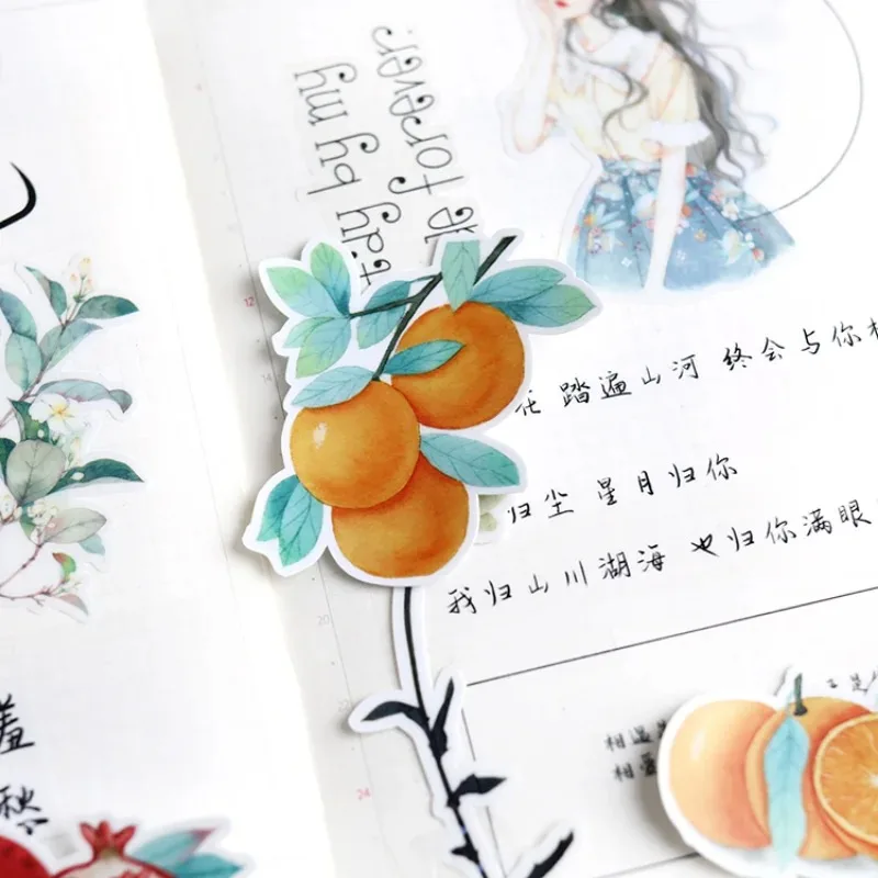 Stickers17pcs Hand Account Cartoon Fruit Full Branches Sticker Cute Diy Photo Album Ins Food Translucent Decorative Material
