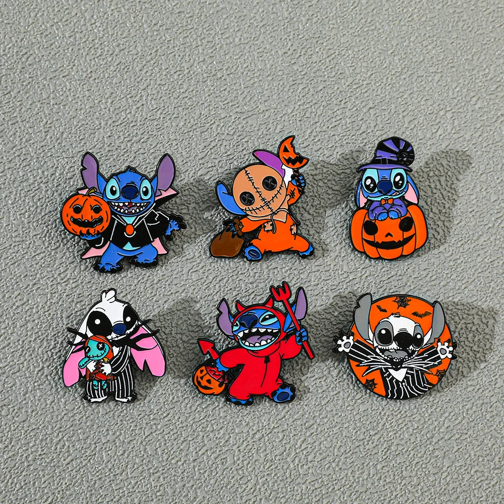 1 Set Brooch Stitch Hallowmas Pins for Backpack Accessories Lilo & Stitch Enamel Brooch Jacket Badge for Kids Cute Jewelry Gifts