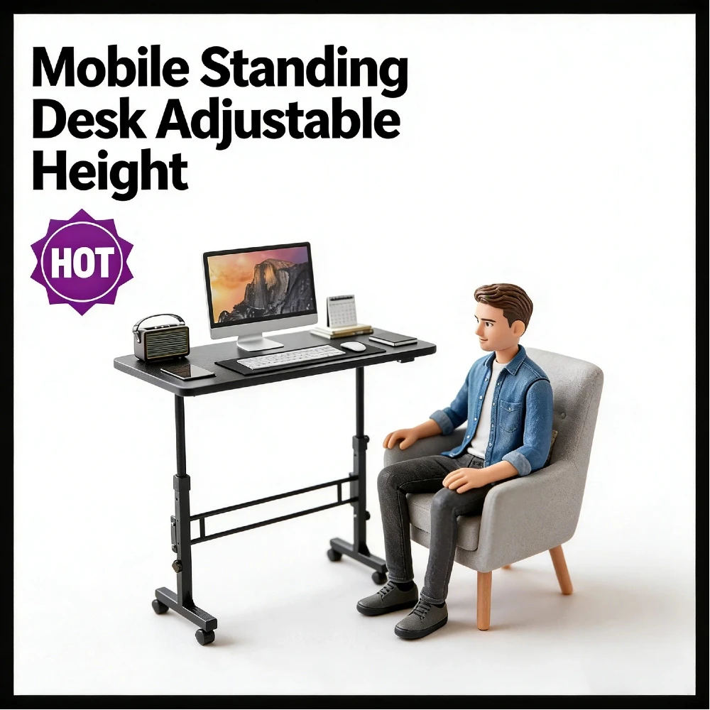 

16x31.5In Adjustable Height Mobile Standing Desk 70-110cm 4 Rolling Lock Wheels 10KG Load Ergonomic Laptop Desk for Home Office