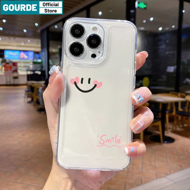 Gourde Simple Cute Casing Pink Smiley Face Phone Case for Iphone 16 15 14 13 12 11 Pro Max IP 7 8 Plus Iphon X XS XR Xs Max