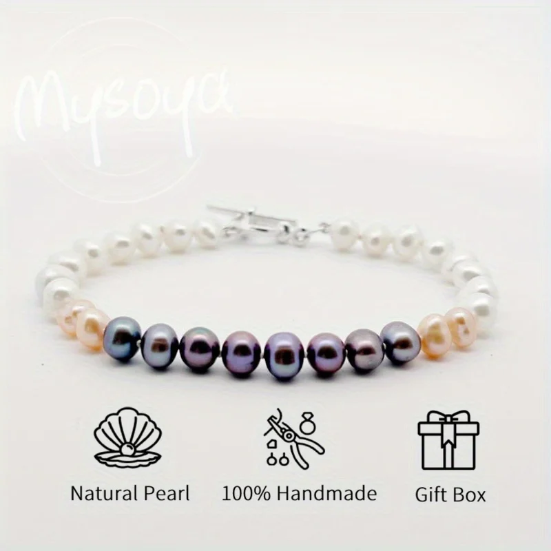 

MYSOYA 5-6mm Multicolor Freshwater Pearl Bracelet For Women And Men With Gift Box Birthday Wedding Anniversary Jewelry Gift