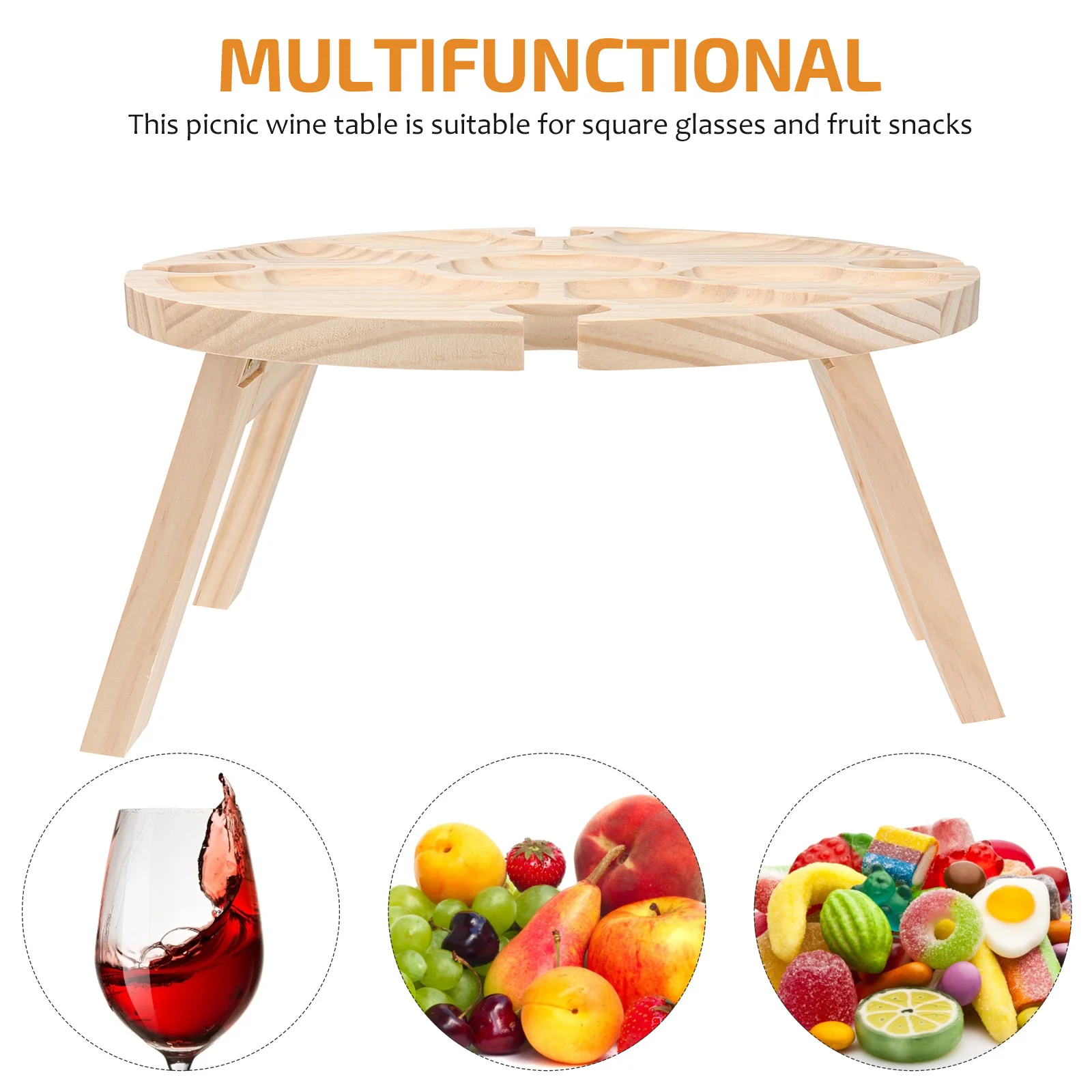 

1pc Wooden Dining Table Foldable Serving Desk Portable Round Beach Picnic Tray Outdoor Camping Pool Fireplace