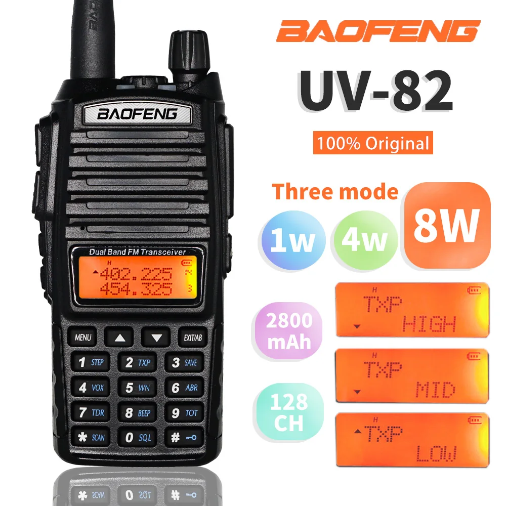 Baofeng-UV-82 Walkie Talkie, Dual PTT Amateur Radio, Two Way Radio, VHF, UHF, Dual Band Radio, UV82, Hunting Transceiverv