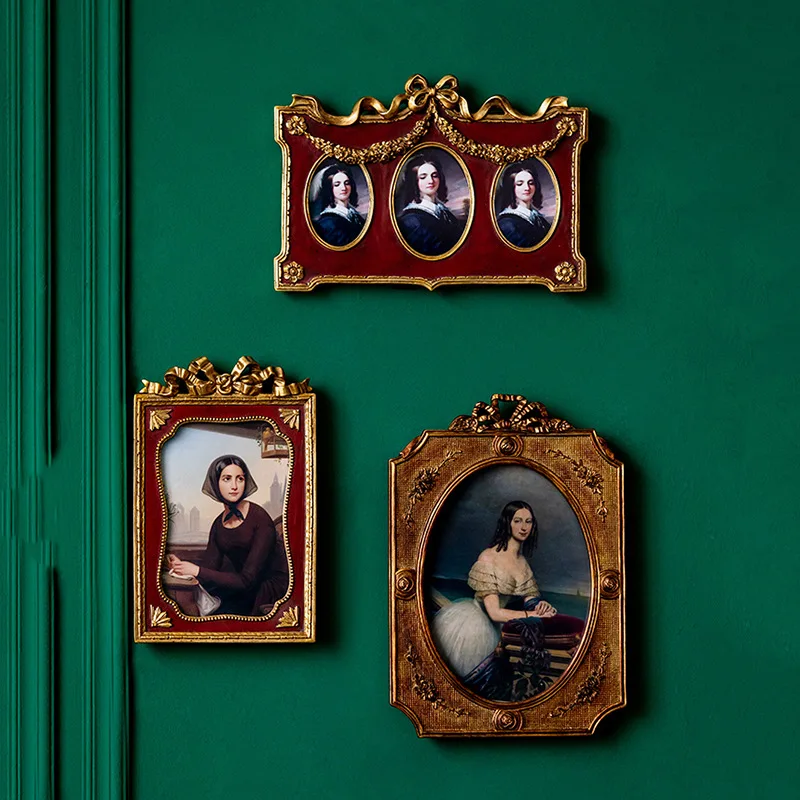 European Resin Decorative Picture Frame Retro Carved Rectangular Frame Photo Frame Living Room Wall Mounted Display Table