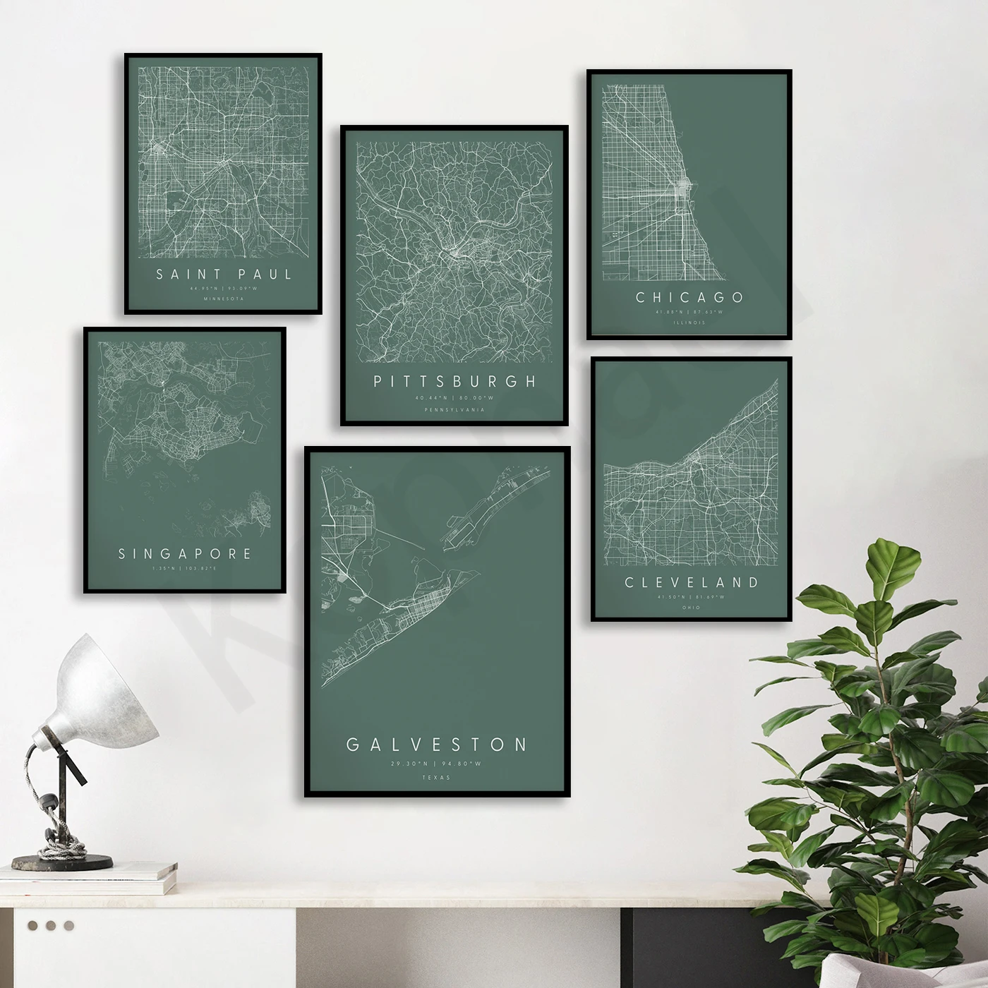 Galveston St. Paul Portland Pittsburgh Chicago Charlotte Fort Worth San Diego Singapore Cleveland Baltimore. City  Map Poster