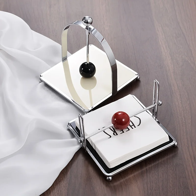 

Vintage Luxury Square Tissue Holder with Ball Cream Style for Hotel Restaurant Tabletop Stand
