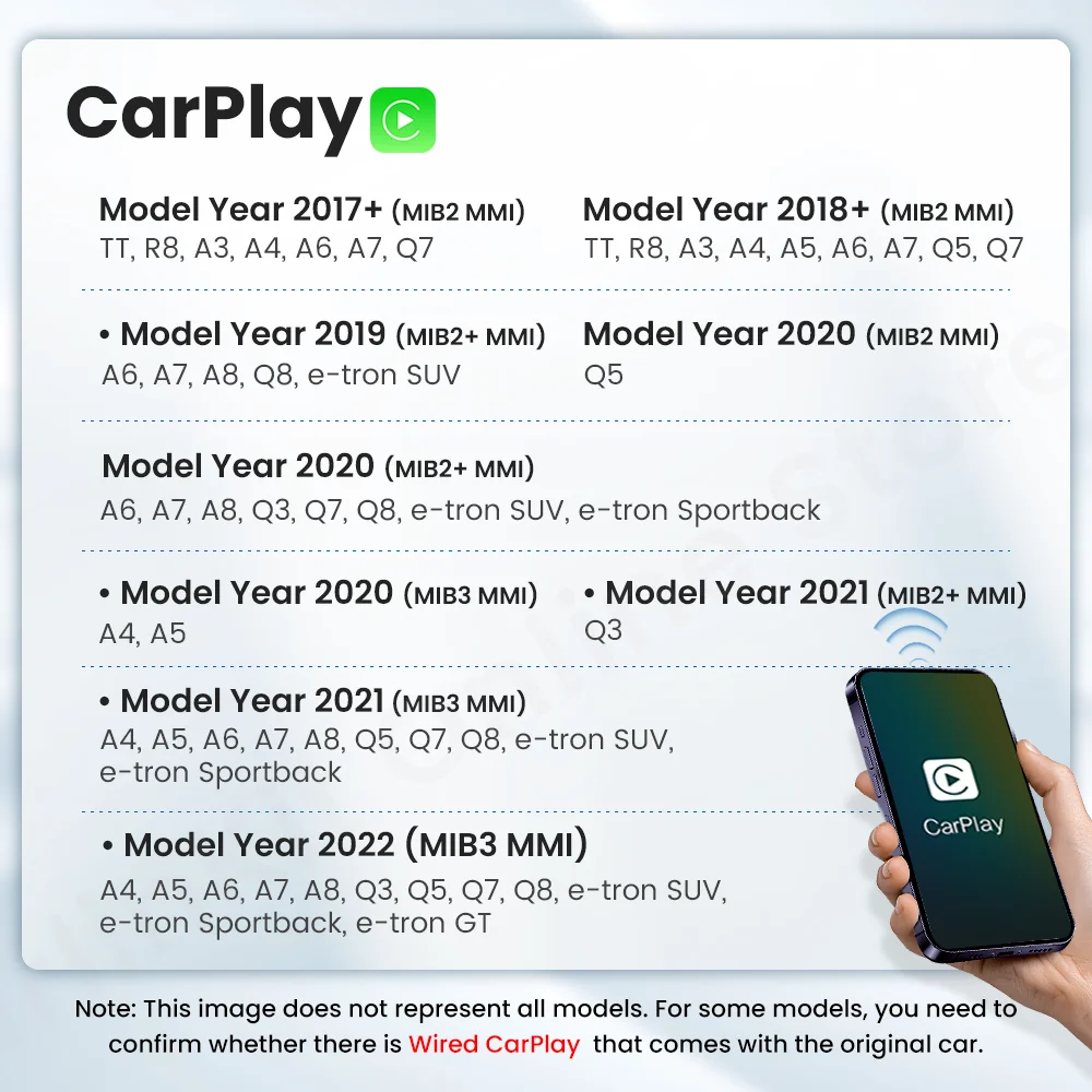 CarlinKit 5.0 CarPlay Android Auto Adaptador Sem Fio Dongle para Audi A1 A3 A4 A5 A6 A7 A8 Q2 Q3 Q5 Q7 Q8 TT e-tron MIB2 MIB3 MMI