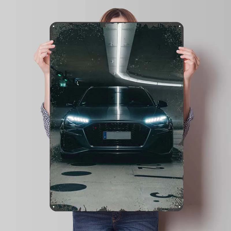 Audi RS4 V6 Tinplate Sign Car Metal Poster Bathroom Decor Vintage Metal Signs for Wall Art Decoration Gamer Room Decoration Home