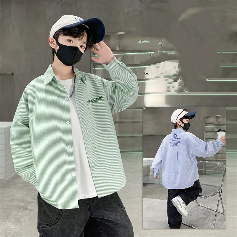 

Classic Design Children Long Sleeve Vertical Striped Shirt for Teenage Boys School Blouse Korean Child Spring Autumn Clothing