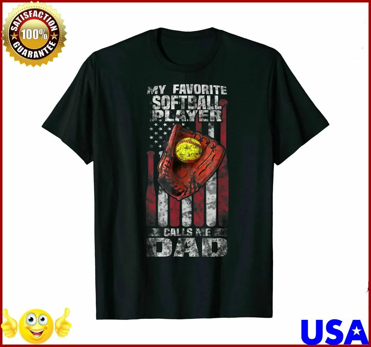 

My Favorite Softball Player Calls Me Dad. Softball Dad Gifts T-Shirt 100% Cotton O-Neck Short Sleeve Summer Casual Mens T-shirt