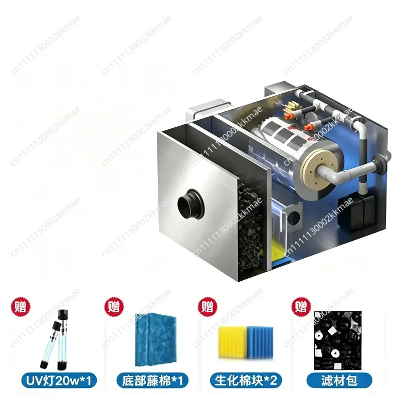 Automatic Drum Filter for Koi Pond, Stainless Steel Mechanical Filter with Backwash for Water Garden & Aquaculture