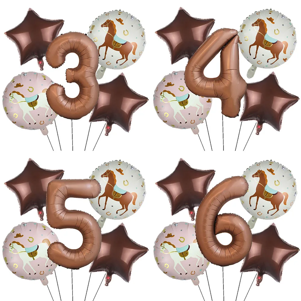 1 Set Pferde-Folienballon Runder Pferdeballon 32 Zoll Zahlenballon-Set Rennpferde-Thema Geburtstag Babyparty Dekoration
