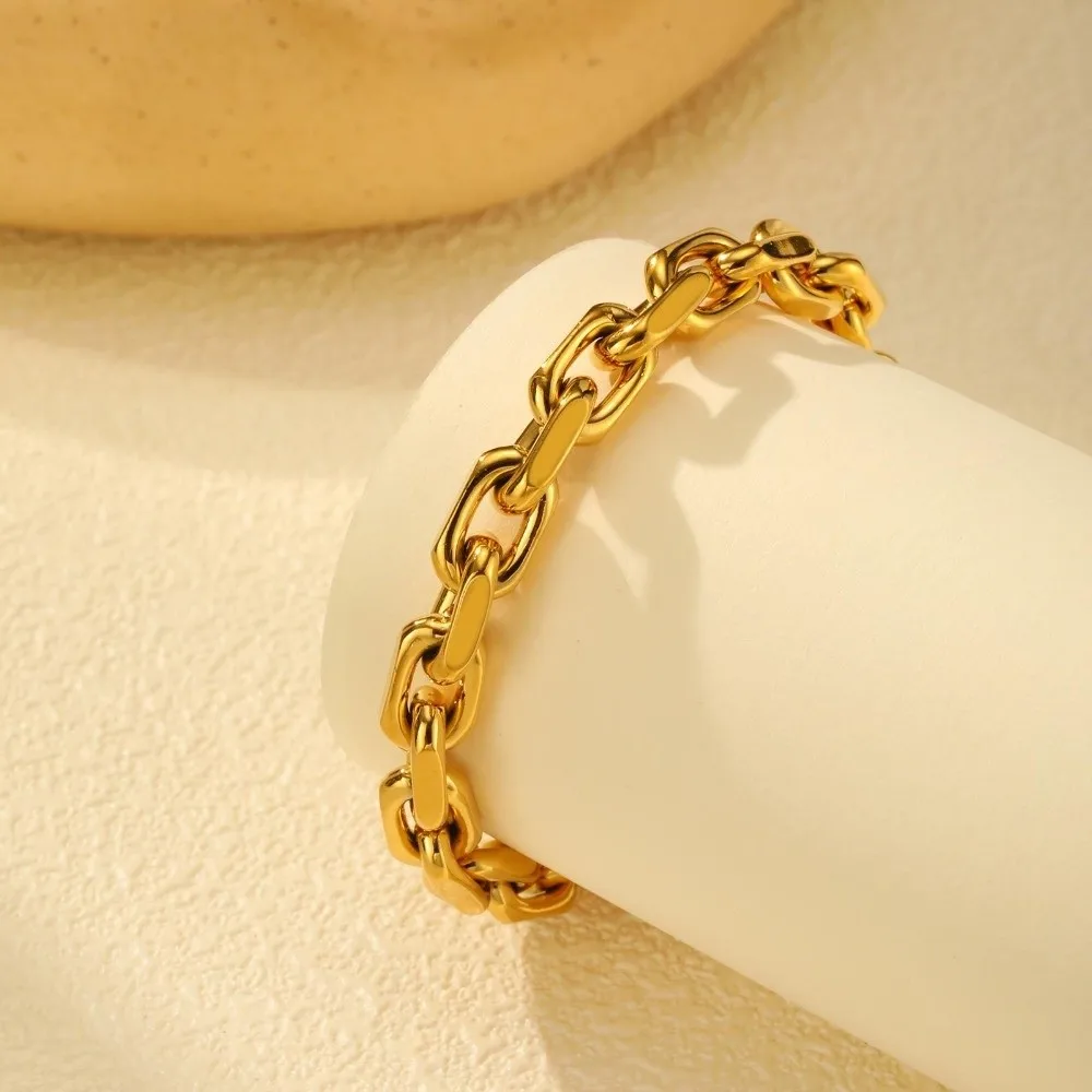

Wristband Jewelry Gold Chain Bracelet Rectangular Chain Stainless Steel Link Chain Bracelet Geometric Hypoallergenic