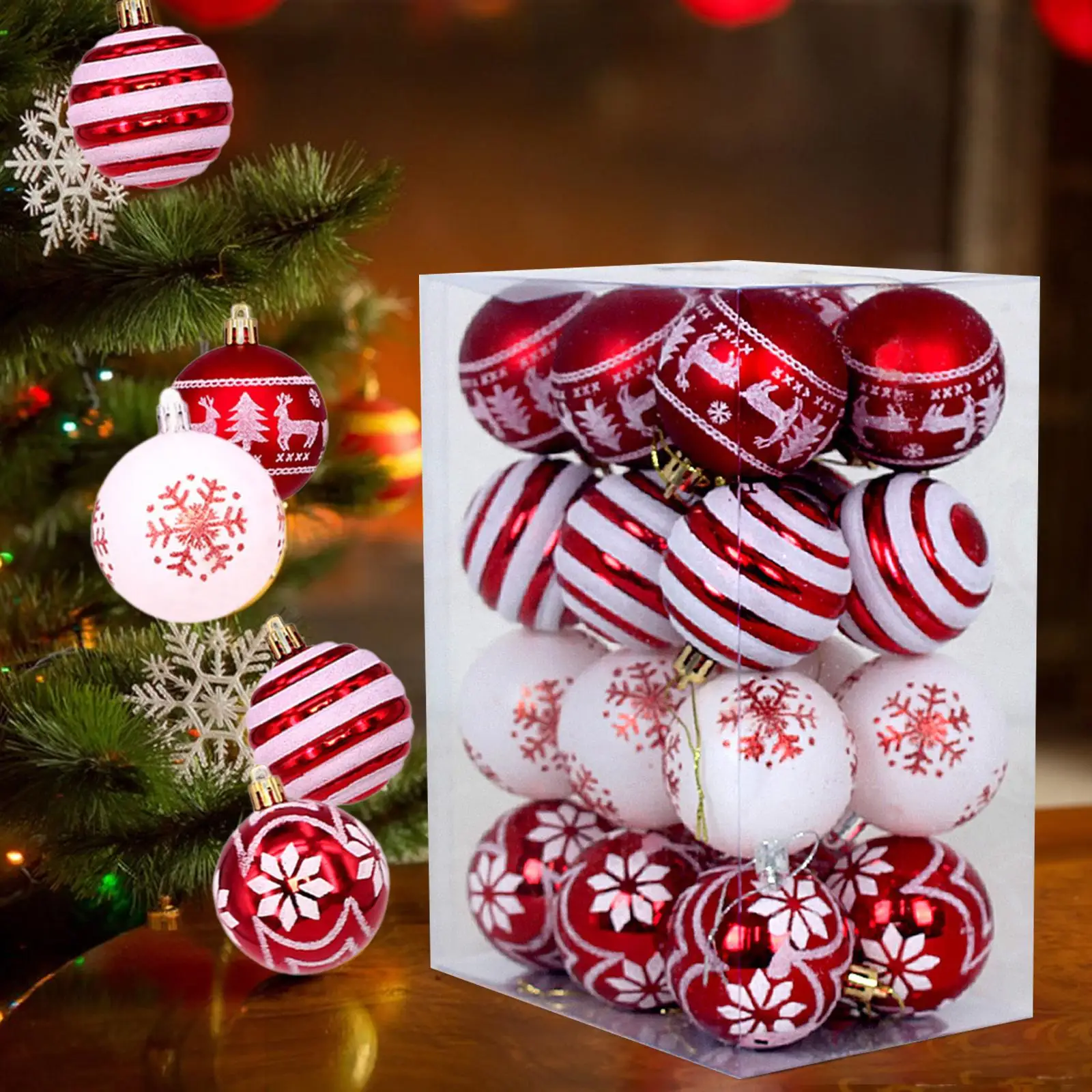 

24 Pieces Christmas Balls Ornaments Hanging Balls Crafts Decorative Christmas Baubles for Anniversary Themed Party Engagement