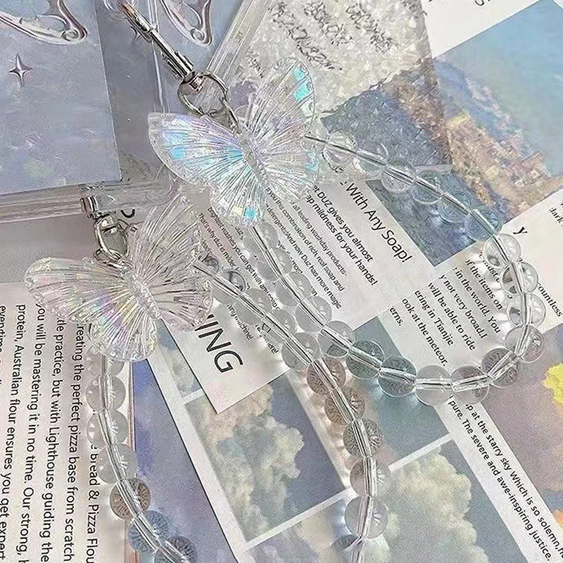 จี้พวงกุญแจแฟชั่นกระเป๋าเก็บบัตรรูปกระเป๋าเก็บบัตรทำจากอะคริลิคผีเสื้อคริสตัลใช้ป้องกันรหัสเครดิตบัตรธนบัตร