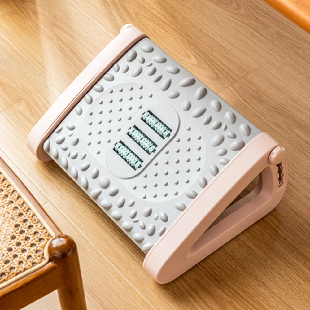 Reposapiés de plástico con plataforma ajustable, taburete de descanso con rodillos, almohadilla de masaje cómoda para el hogar y la Oficina