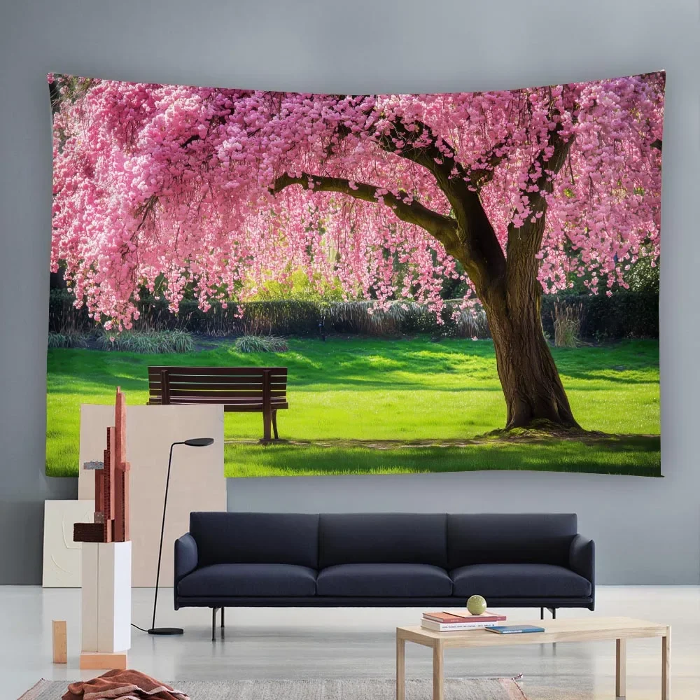 Cherry Blossom  Visual Effects Tapestry for Living Room Bedroom Office Decor Creative Gift Background Cloth