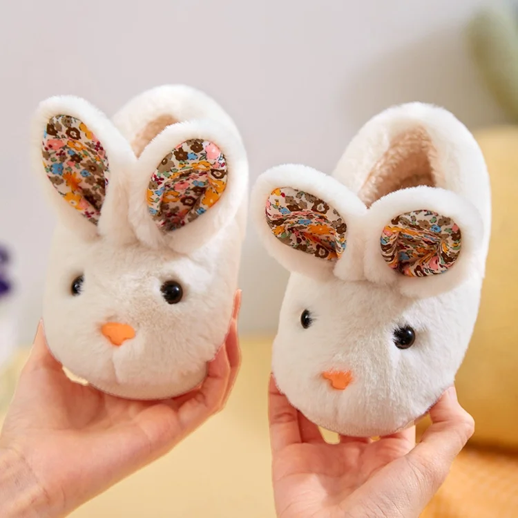 Pantoufles en peluche lapin pour enfants, chaussures d'intérieur pour la maison, pantoufles à fourrure mignonnes, chaussures chaudes pour enfants, bébé garçon et fille, hiver