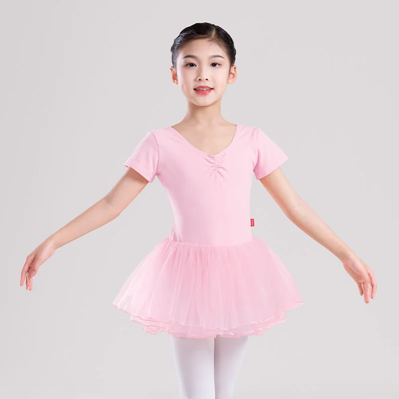 Ballett-Trikots für Mädchen, Kinder, Kinder, Ballett-Tutu-Kleid, kurzärmelig, Ballett-Trikot, Tanz-Bodys, Tüllkleid