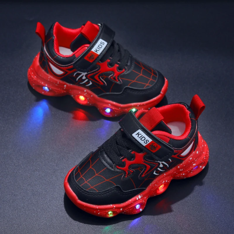 Disney Kinder Led Light Schoenen Mode Aoger Spiderman Jongens Sneakers Meisjes Cartton Casual Schoenen Ademende Kids Sportschoenen