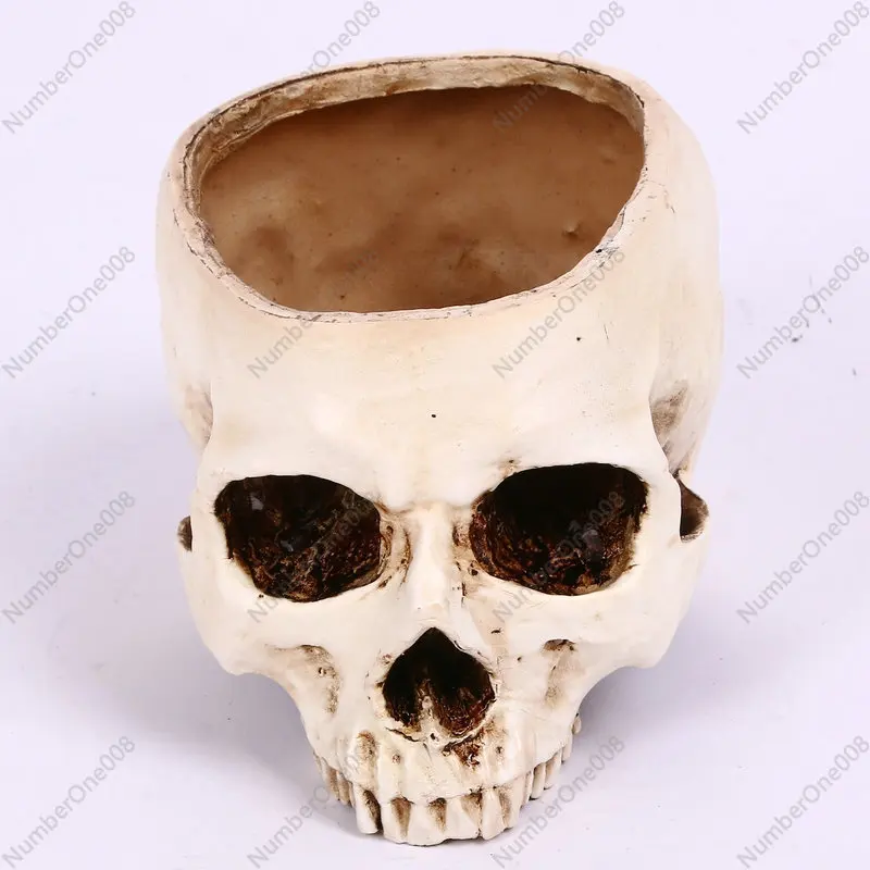 Halloween Home Skull Ashtray Flower Pot, Novelty Creative Resin Ornament Horror Decoration