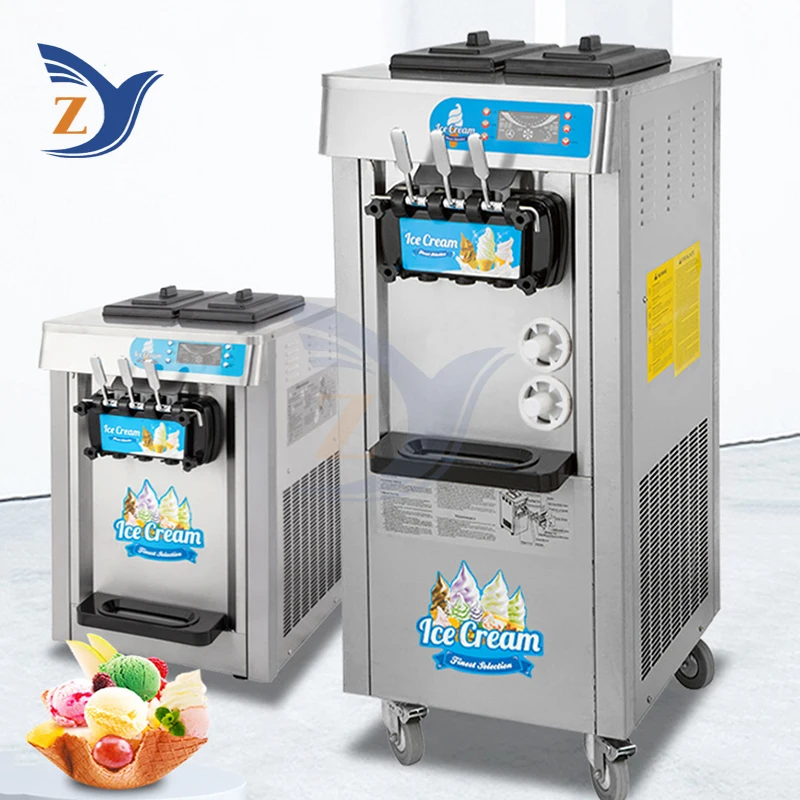 เครื่องทําไอศกรีมเดสก์ท็อปสแตนเลสนุ่มอุปกรณ์ตารางเชิงพาณิชย์ที่กําหนดเองขนาดเล็ก Stalle สามสี 20 ลิตรต่อชั่วโมง
