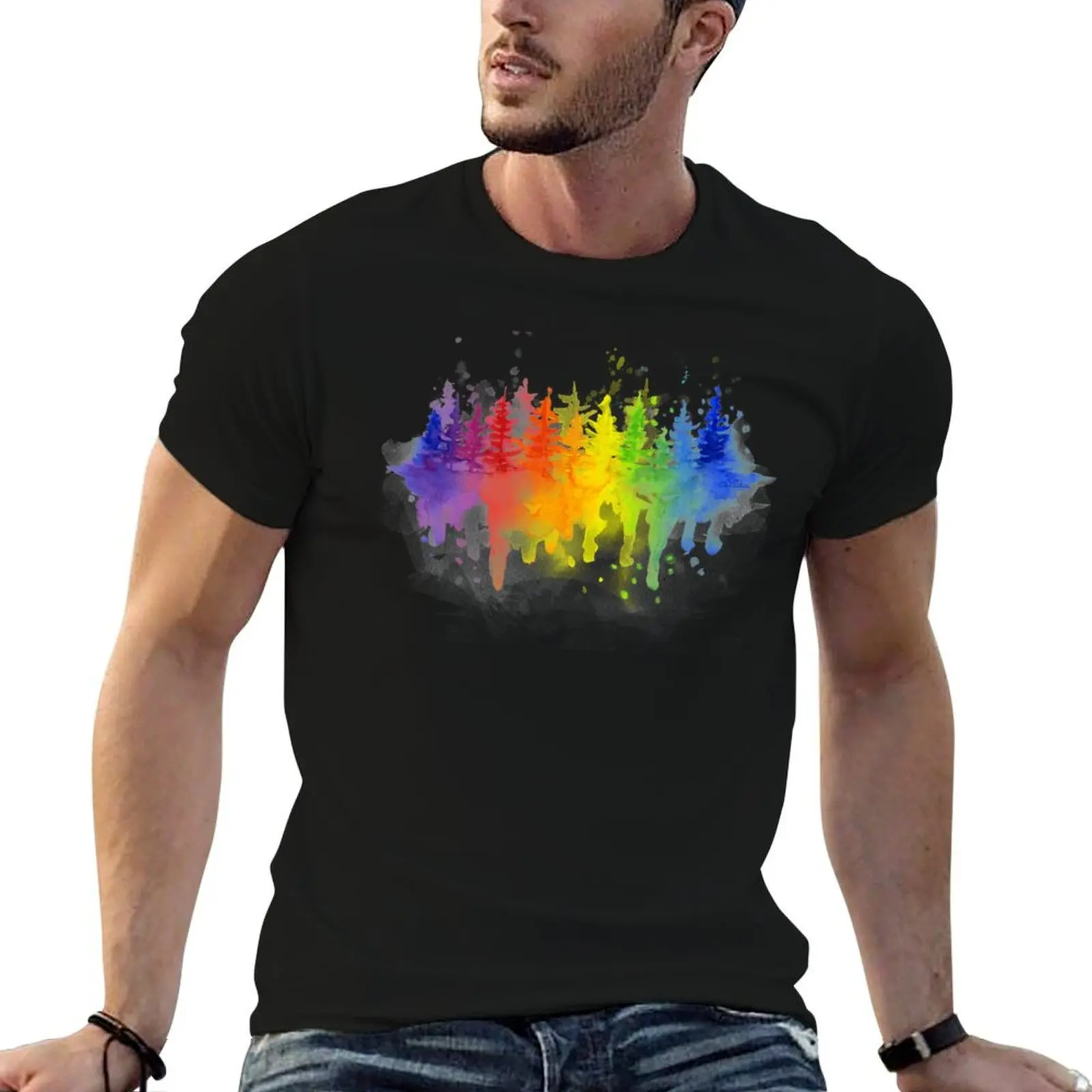 

Rainbow Forest Watercolor T-Shirt t shirt man casual graphic t shirts for man T-Shirt