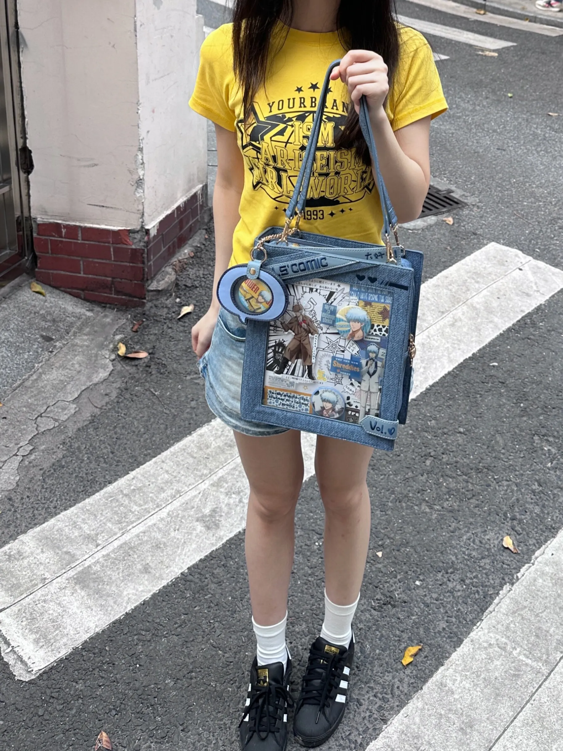 Original Girl Vertical Square Oblique Span Shoulder Daily Cute Comic Style Book Pain Bag Daily Matching Lolita Clothing
