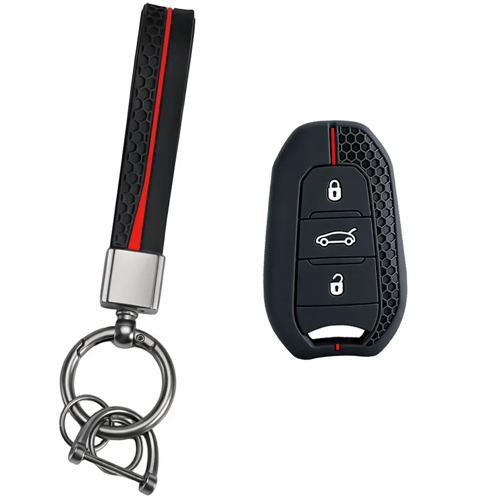 Embossed Hex Key Guard With Keychain For Peugeot 208 308 Citroen C4 DS4 DS5 Lightweight 3 Button Key Case
