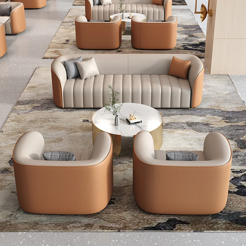 

VIP Club Rest Area Sofa Sales Department Reception Sofa Light Luxury Piano Keys Double Sofa Coffee Table