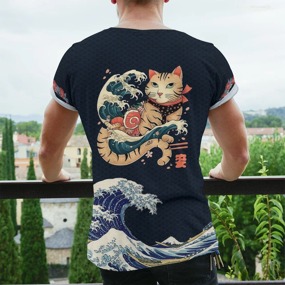 

Summer Hot Sales New Japanese Warrior Cat Graphic T-shirt Fashion Ukiyo-e 3D Printed Casual T-shirt Outdoor Loose Stylish Top