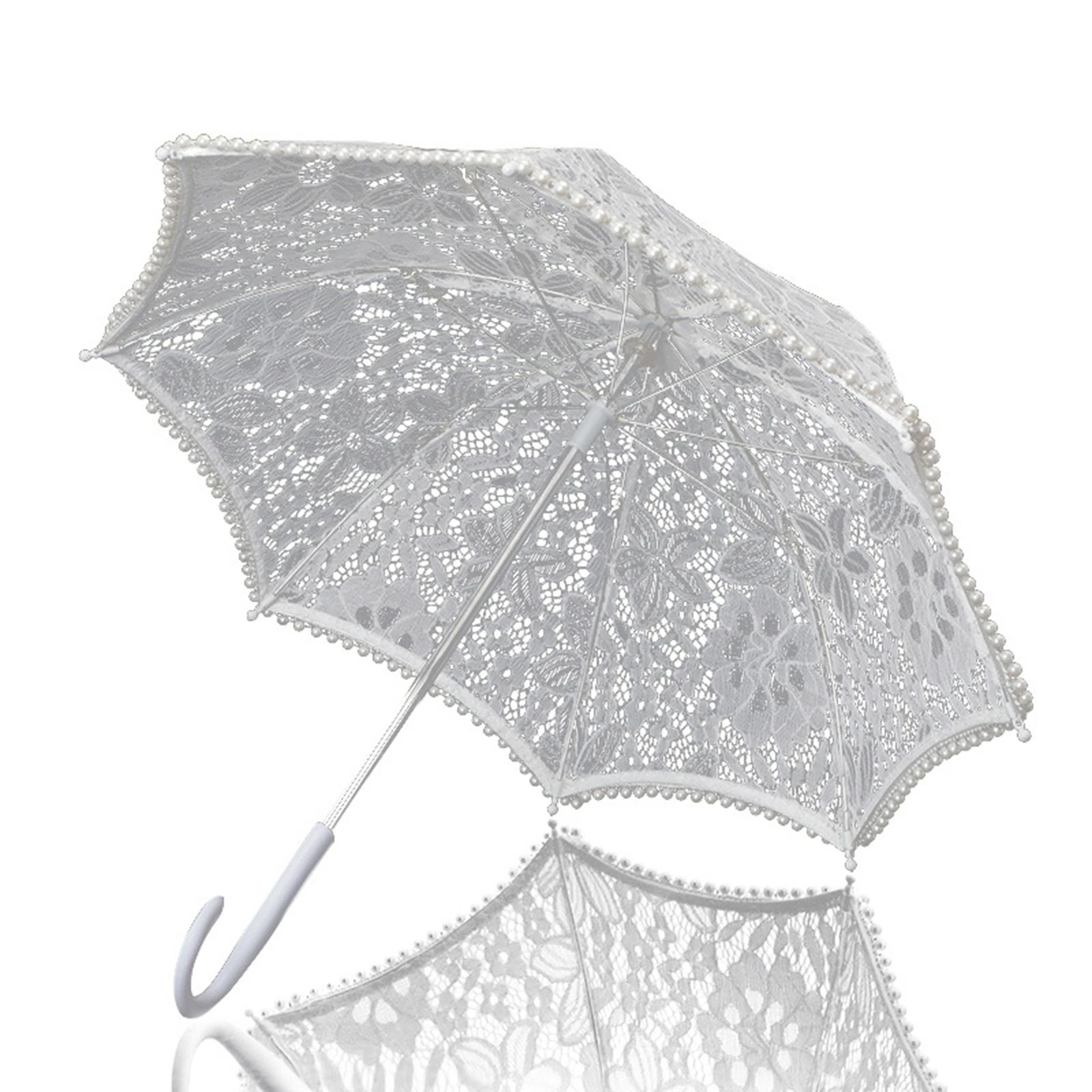 Lace Umbrella Parasol White Wooden Handle Costume  Flower Girl Umbrella for Wedding Decoration Photo Prop