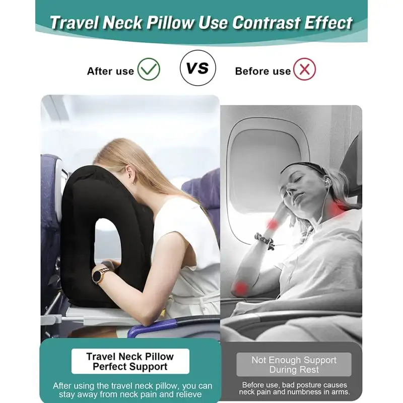 1PC Inflatable Travel Pillow PVC Portable Headrest Chin Support Cushions for Airplane Plane Car Office Rest Neck Nap Pillows