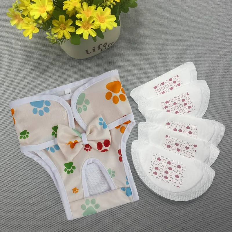Washable Dog Diapers Physiological Pants Cute Print Female Dog Diaper Underwear Dog Sanitary Panties With 5pcs Period Pad