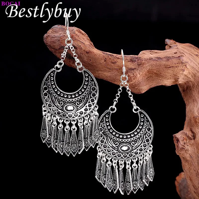 

S925 Sterling Silver Ear Drop 2023 New Tassel Generous Elegant Argentum Beads Earrings for Women Valentine's Day Gift