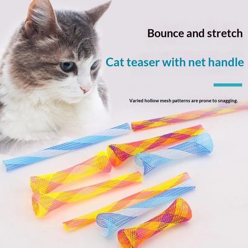 Random Color Bouncing Spring Cat Toy Stick 10Pcs Freely Foldable Interactive Playing Accessory for Pet Daily Entertainment Use